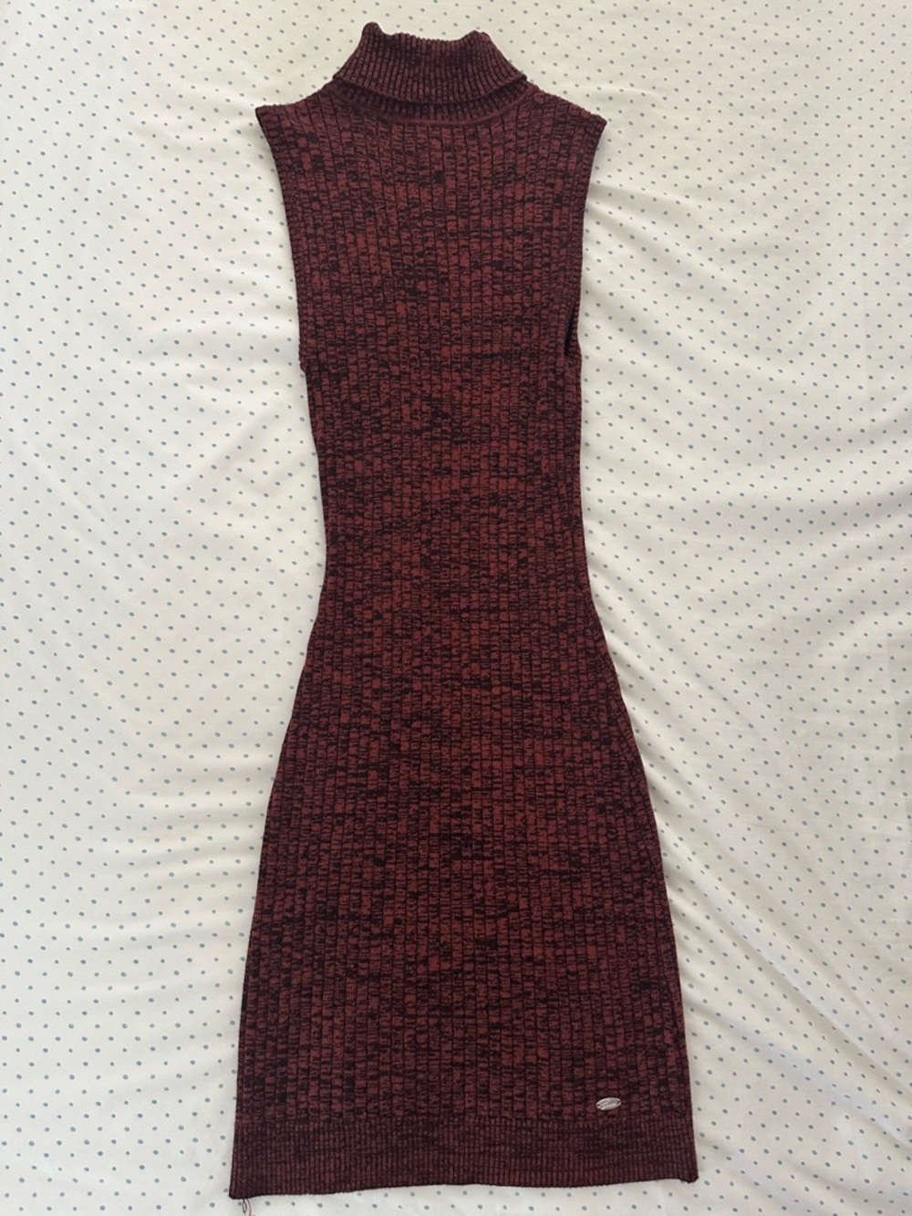 Guess Ribbed Knit Bodycon Dress – Burgundy Mock Neck – Size XS